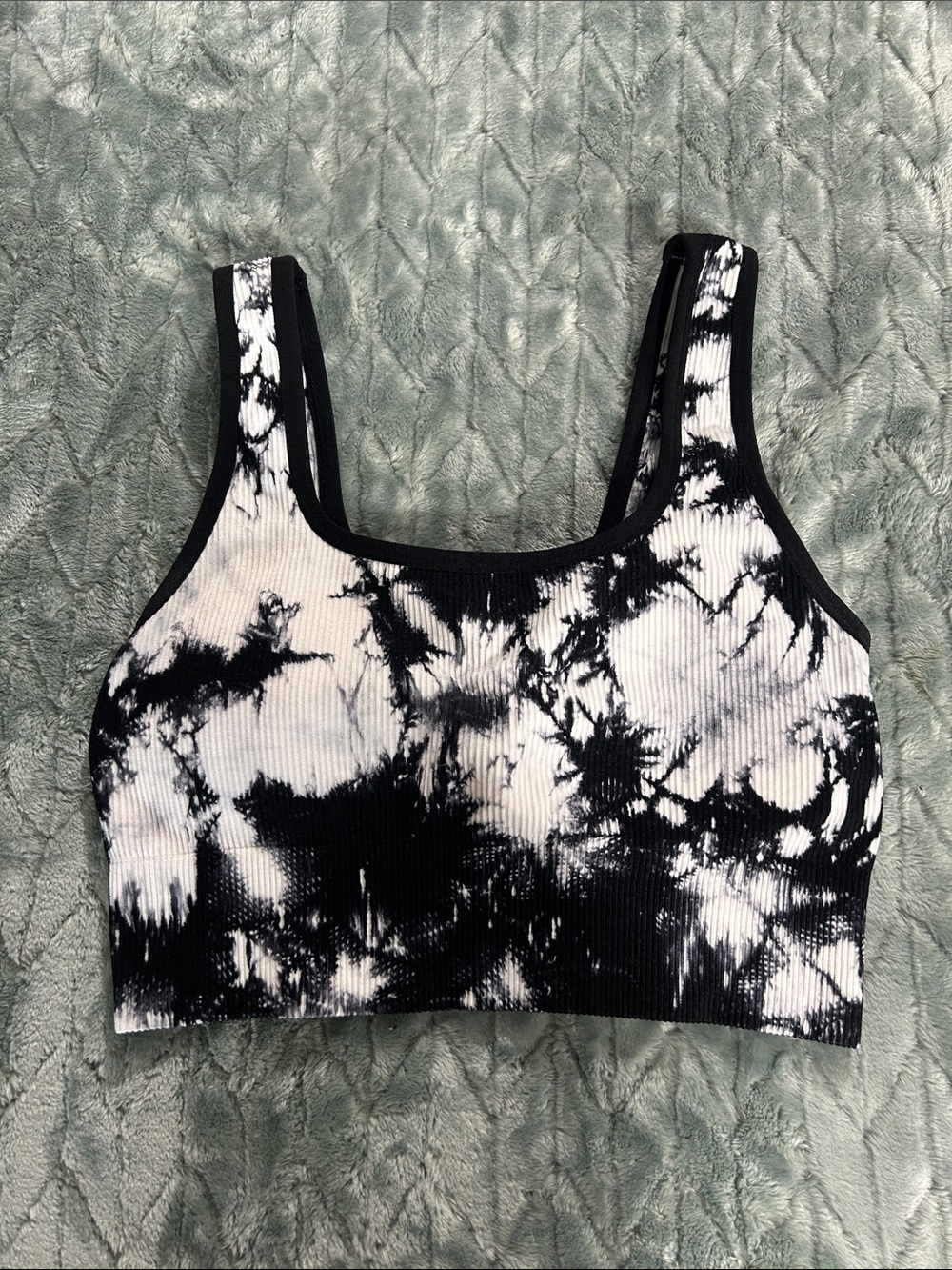 Avia Black & White Tie-Dye Ribbed Sports Bra